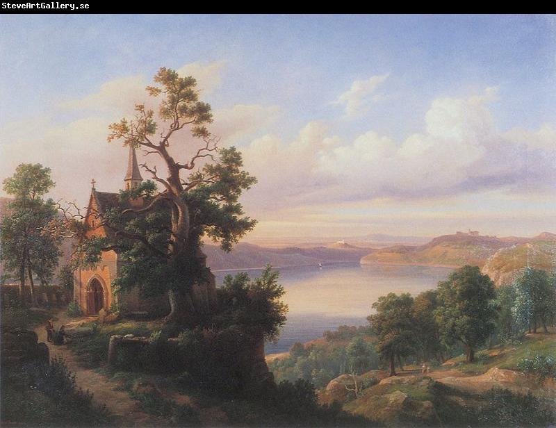unknow artist Landscape with a lake and a gothic church